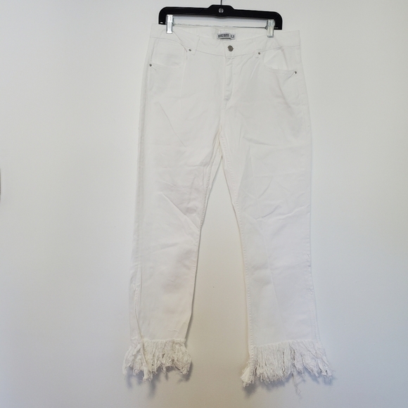 Zara White Denim Frayed Fringe Hem Jeans - Picture 3 of 5